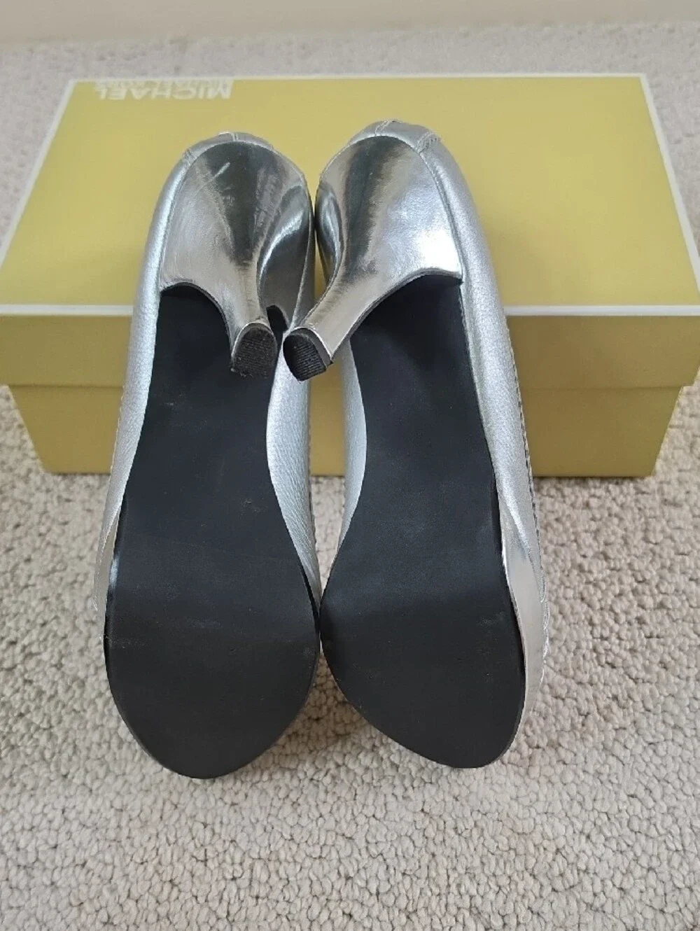 Michael Kors Metallic Silver Peep-Toe Heels with Bow Detail